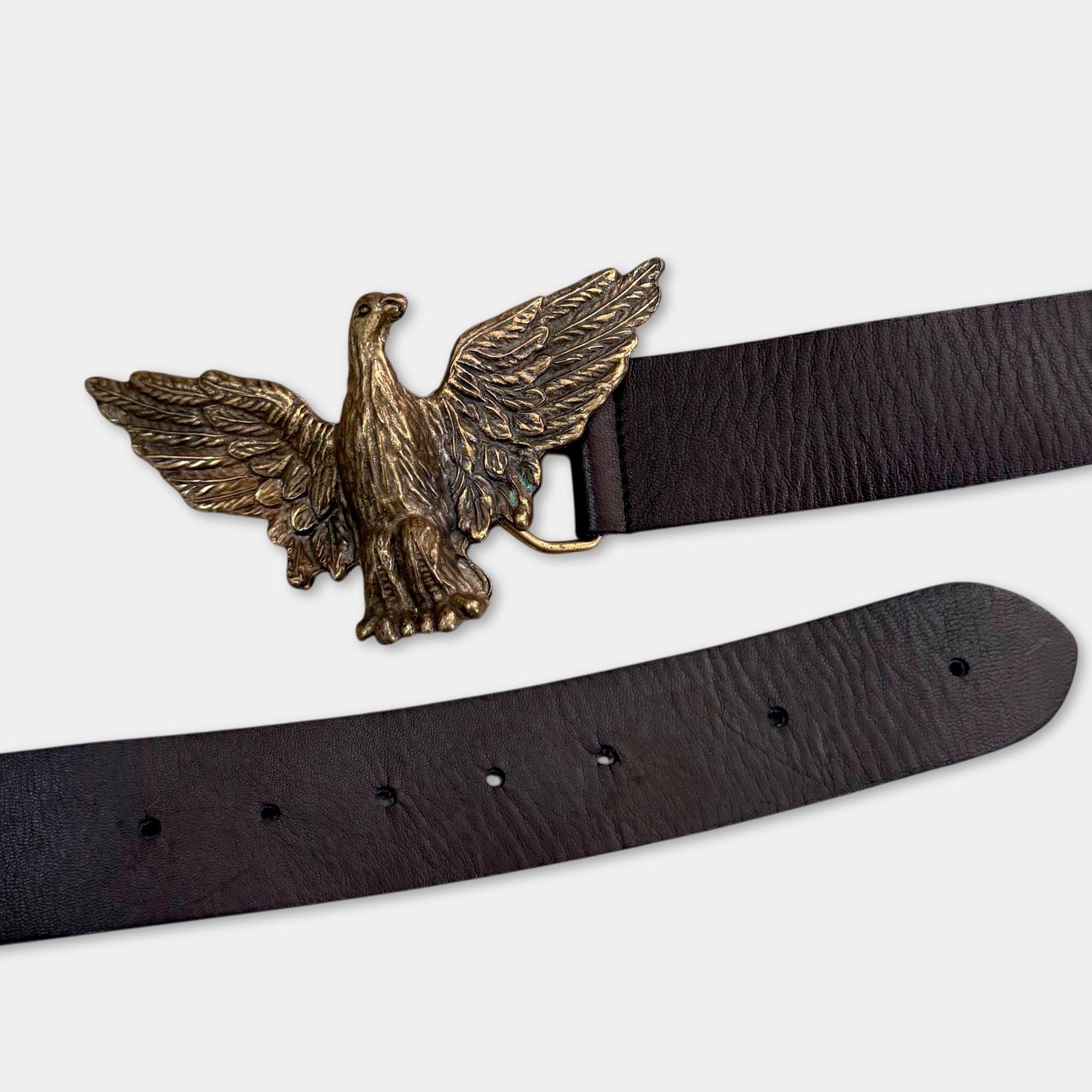 Plein Sud Jeans Vintage Brown Leather Gold Eagle Buckle Belt