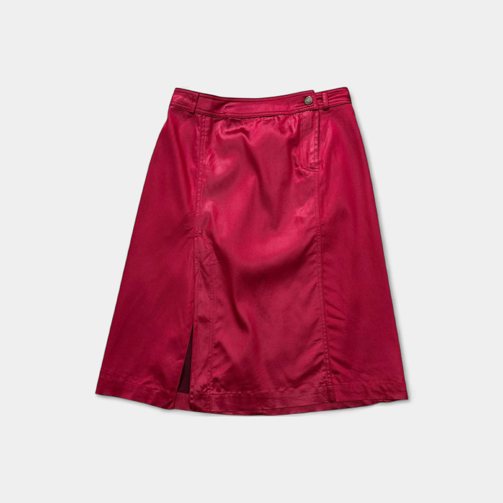 Plein Sud 2000s Asymmetrical Red Satin Midi Skirt