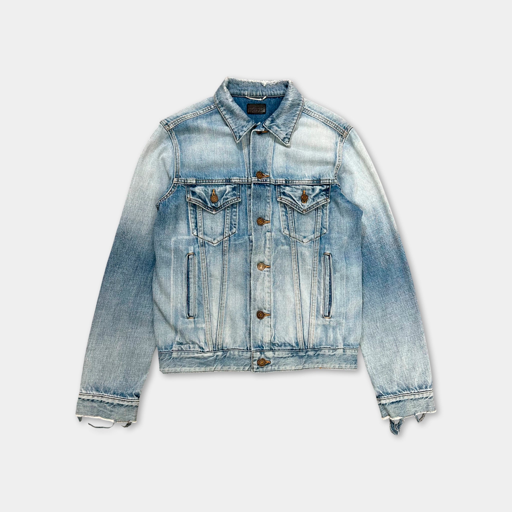 Saint Laurent 2015 Distressed Light Blue Denim Jacket