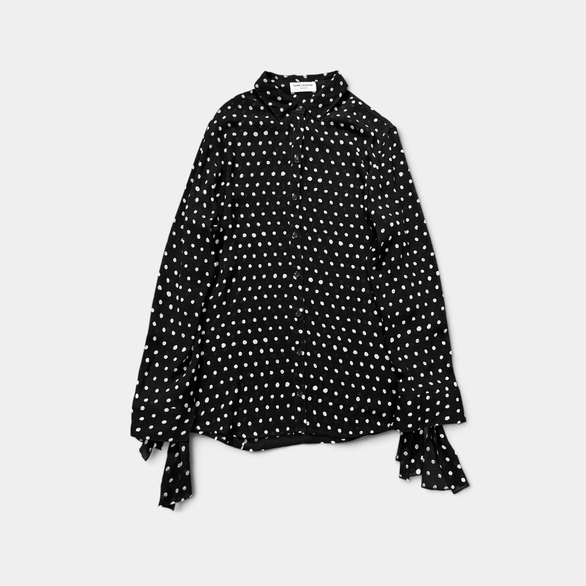 Saint Laurent 2017 Polka Dot Silk Long-Sleeve Shirt