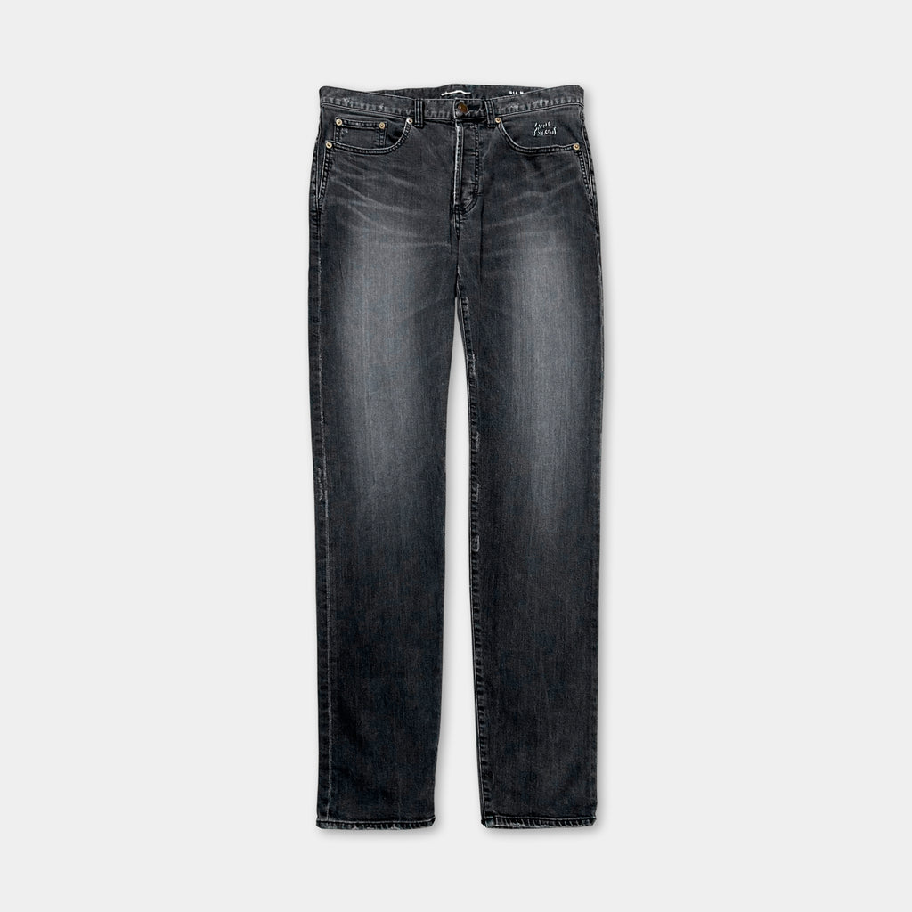 Saint Laurent D14 2017 Classic Embroidered Black Grey Skinny Jeans