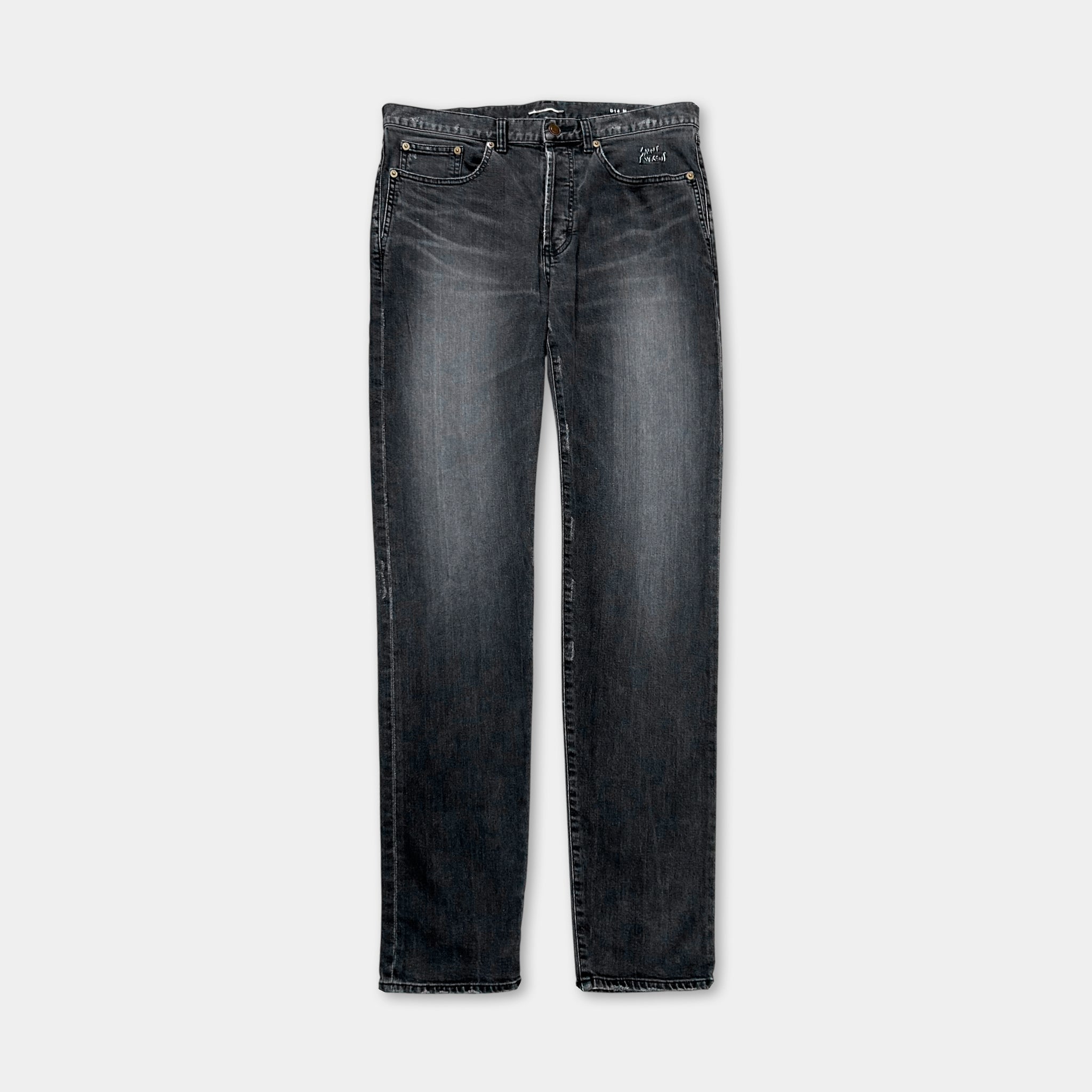 Saint Laurent D14 2017 Classic Embroidered Black Grey Skinny Jeans