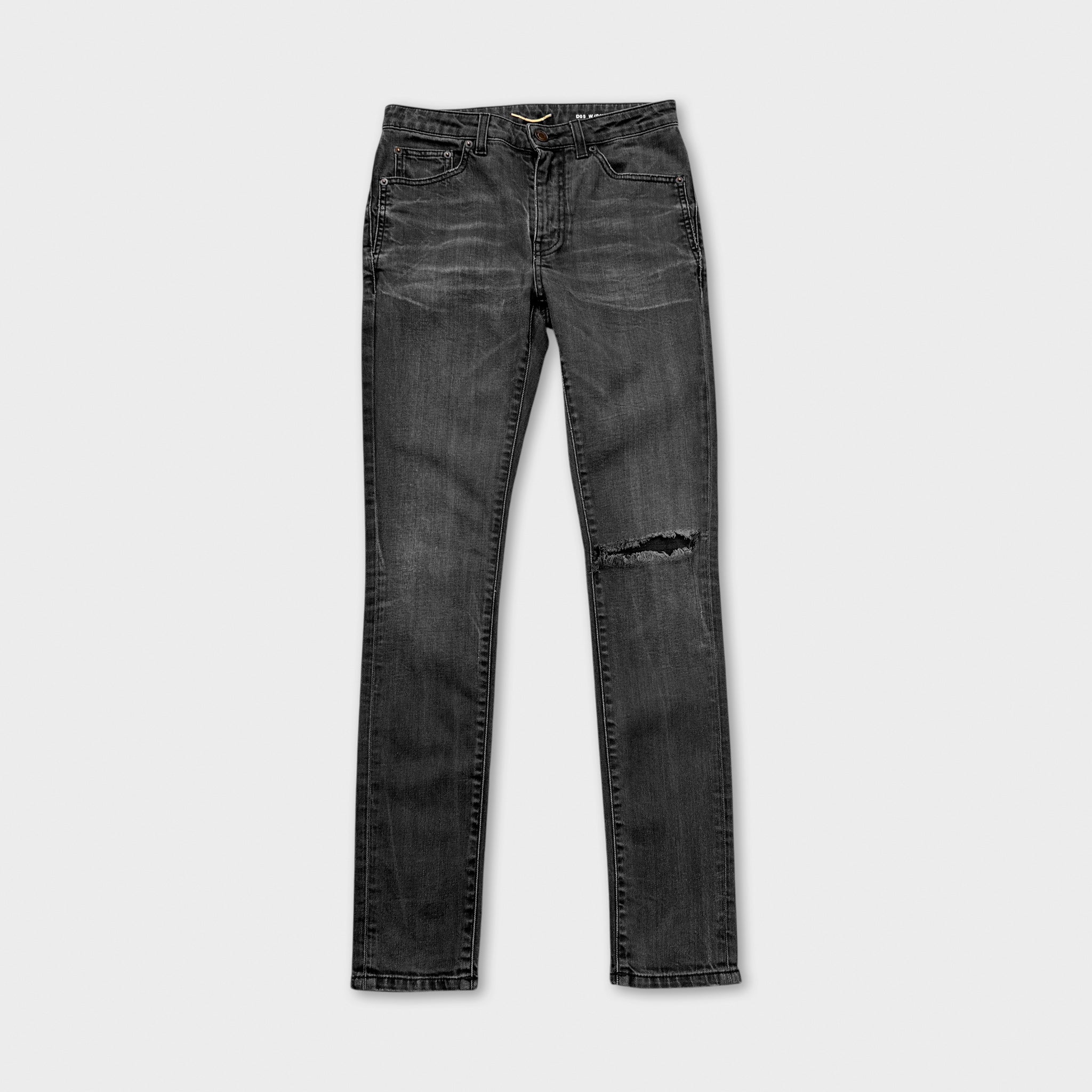 Saint Laurent Hedi Slimane Washed Black Knee-Rip D02 Skinny Jeans