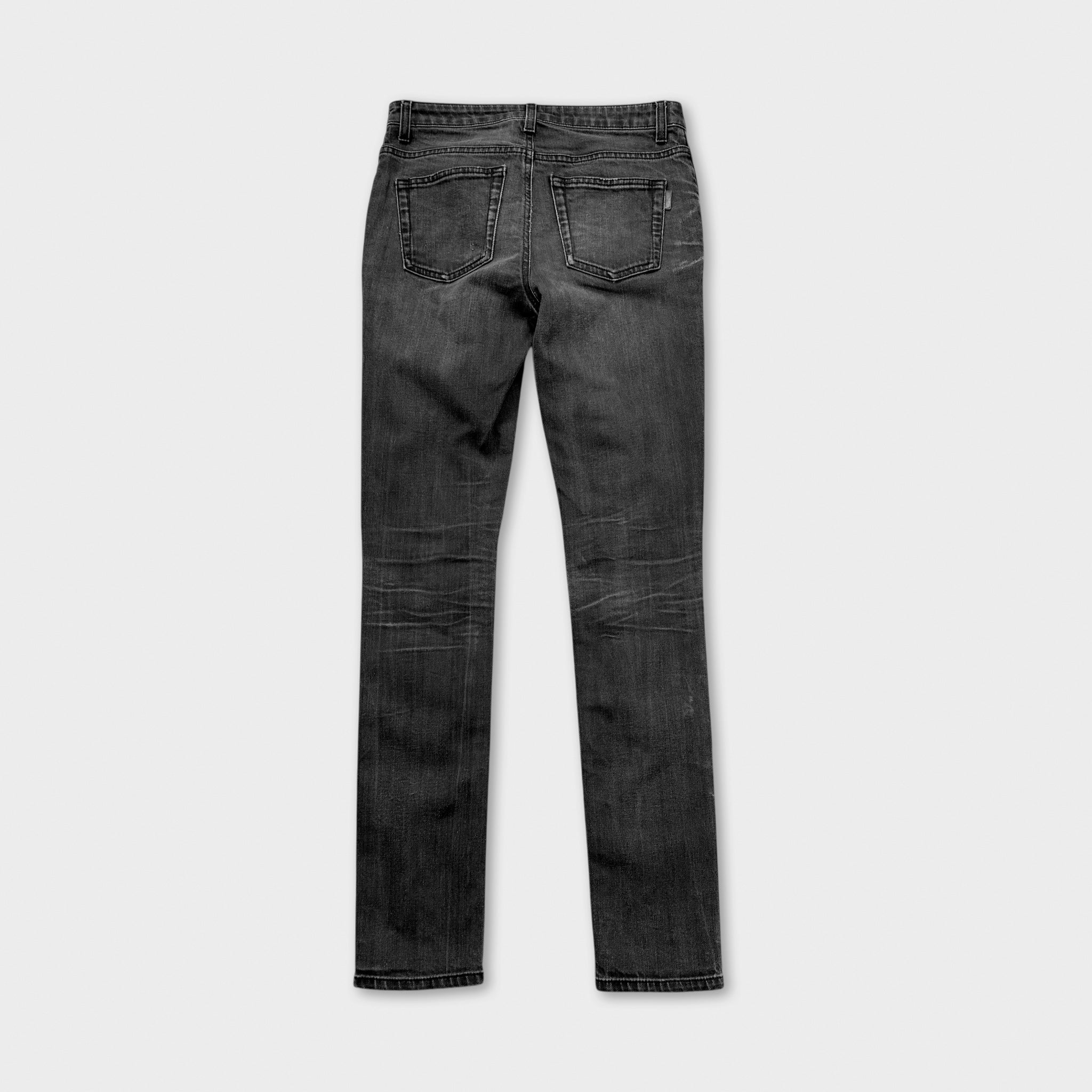 Saint Laurent Hedi Slimane Washed Black Knee-Rip D02 Skinny Jeans
