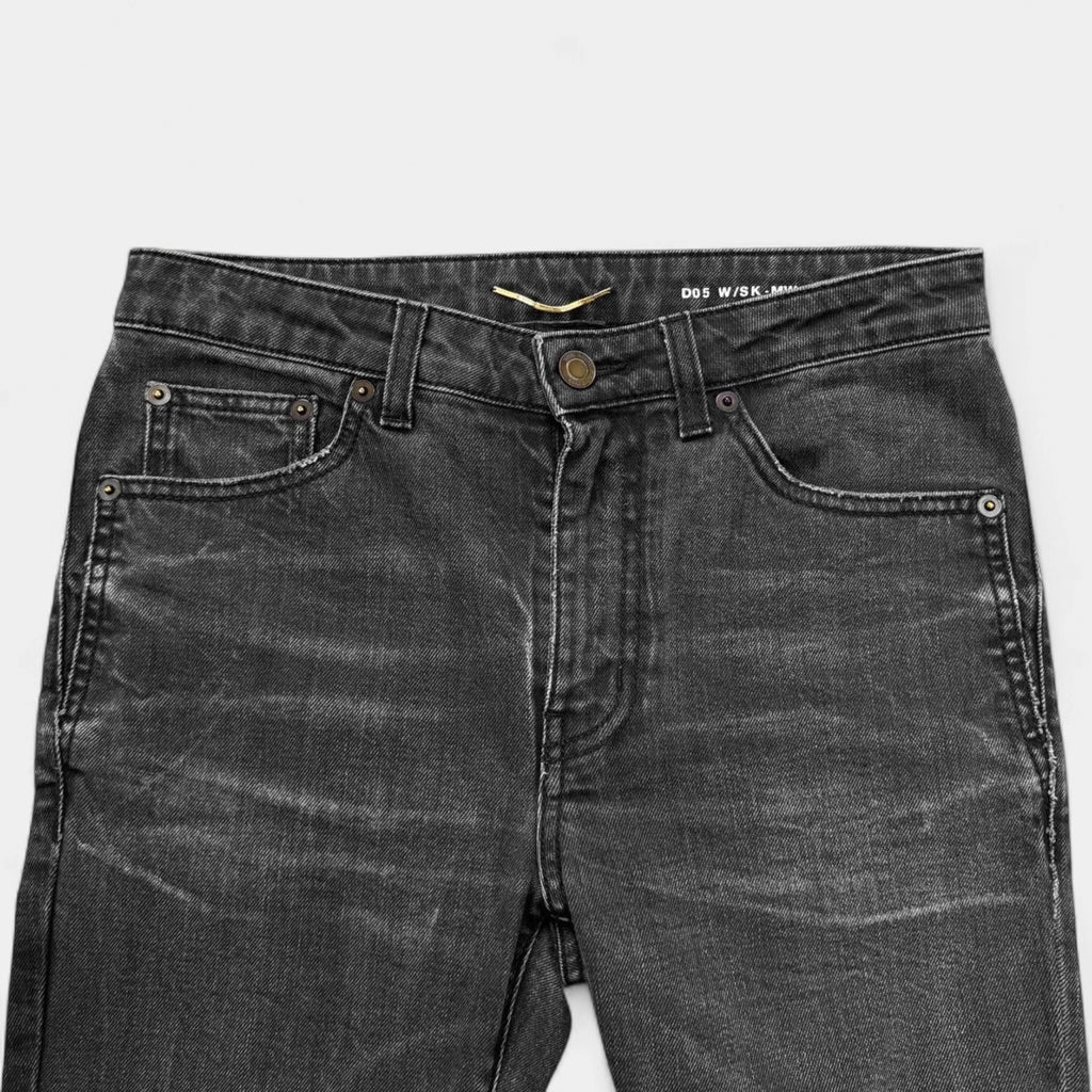 Saint Laurent Hedi Slimane Washed Black Knee-Rip D02 Skinny Jeans
