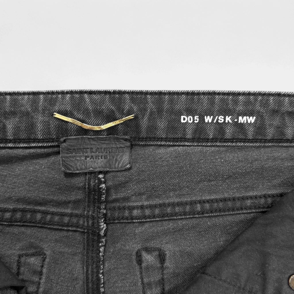 Saint Laurent Hedi Slimane Washed Black Knee-Rip D02 Skinny Jeans