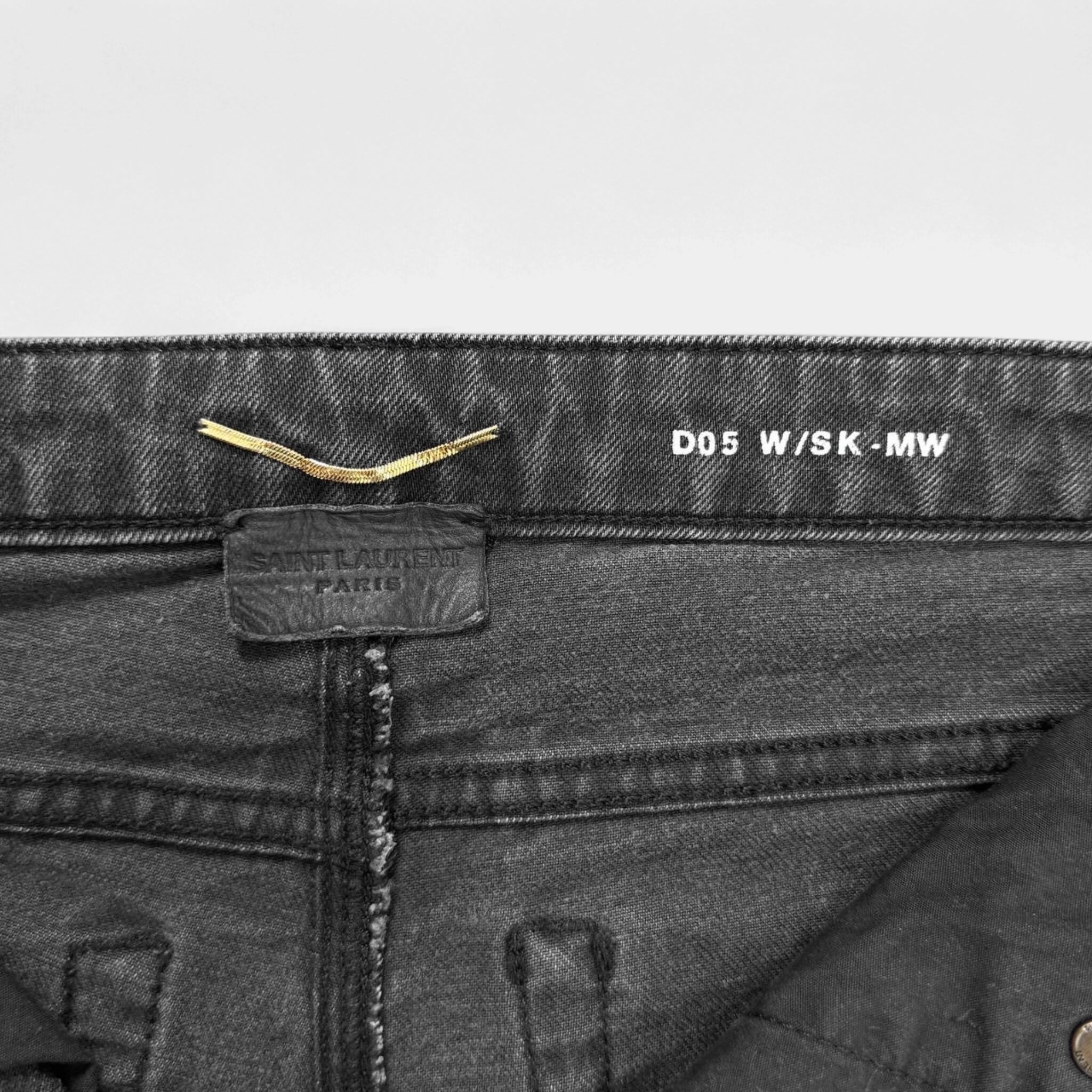 Saint Laurent Hedi Slimane Washed Black Knee-Rip D02 Skinny Jeans