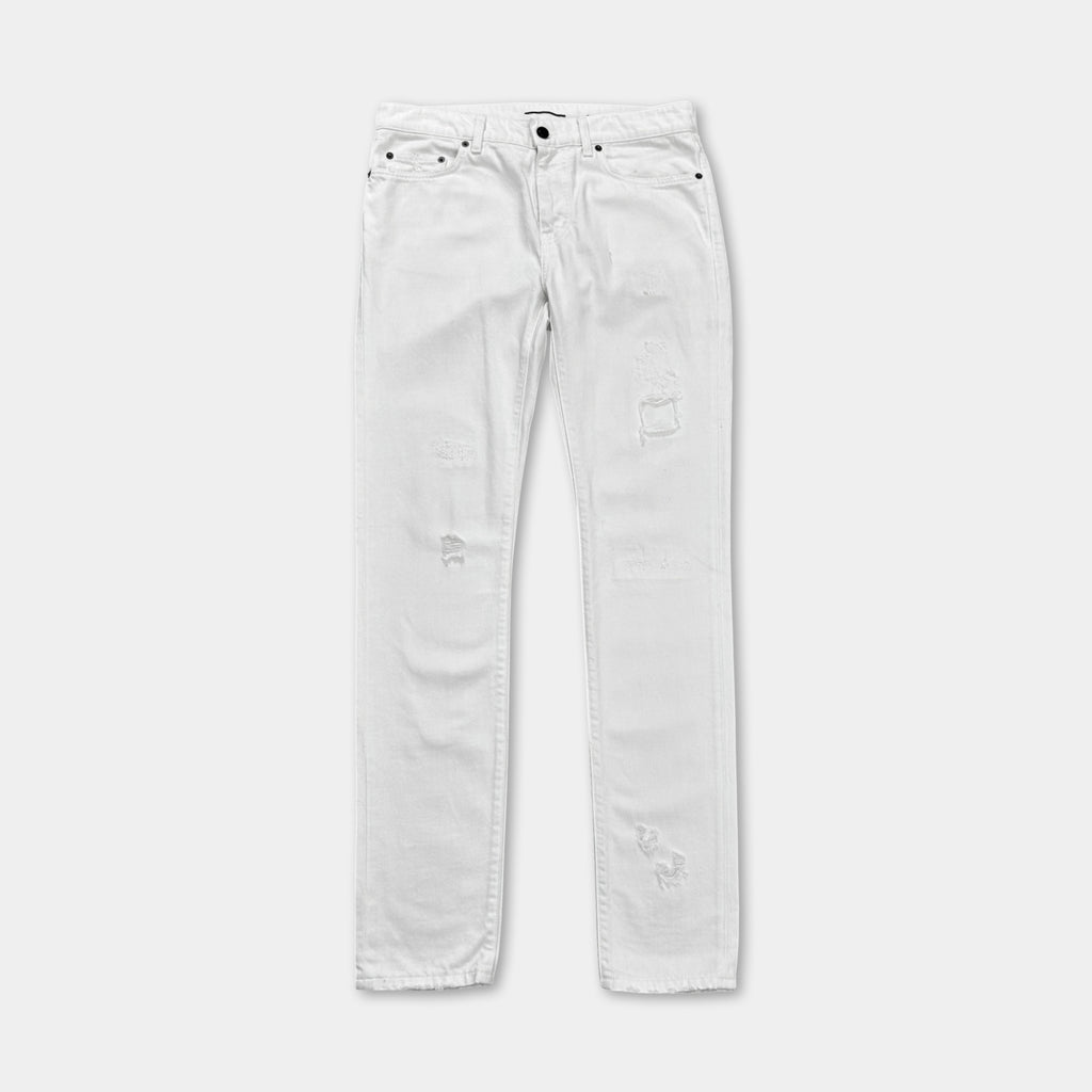 Saint Laurent D10 2016 Distressed White Skinny Jeans