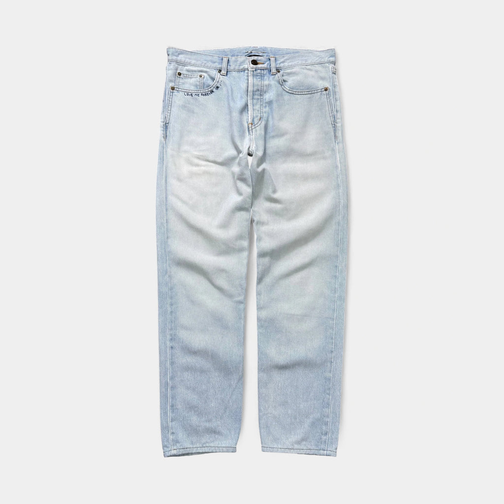 Saint Laurent "Love Me Forever Or..." Embroidered Denim Jeans