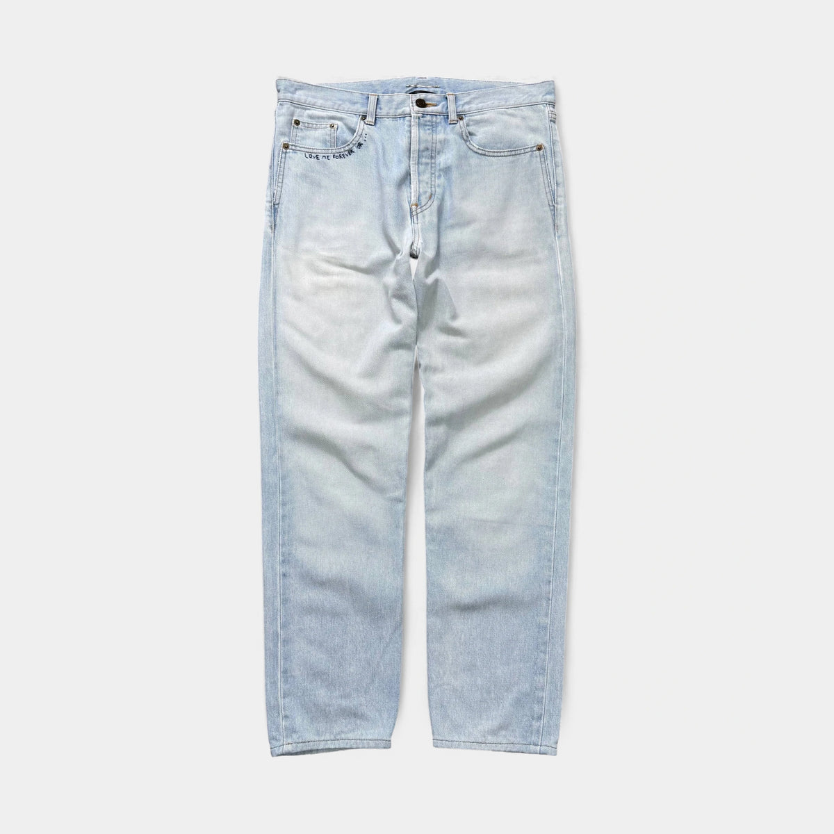 Saint Laurent "Love Me Forever Or..." Embroidered Denim Jeans
