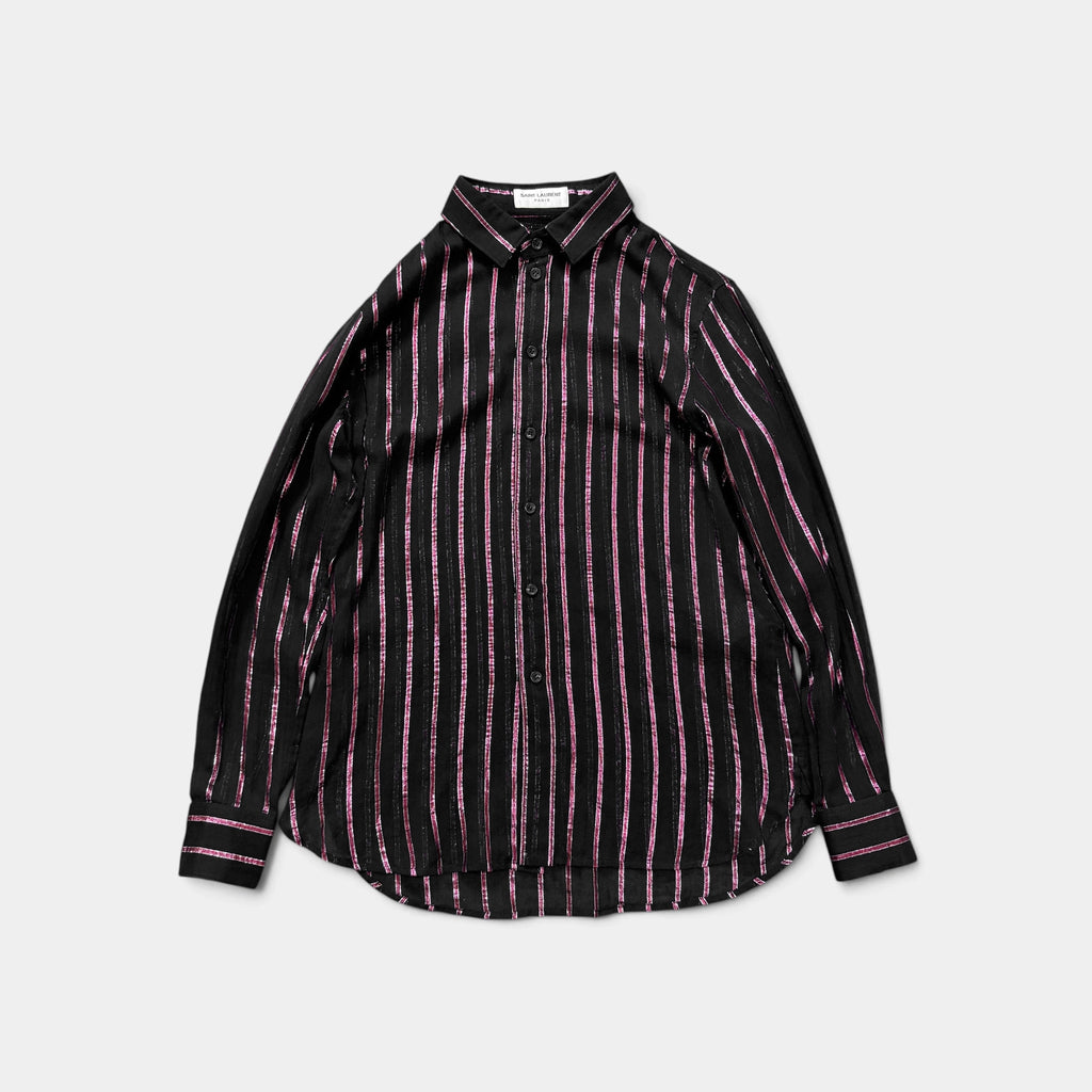 Saint Laurent 2019 Metallic Pink Lurex Striped Silk Shirt