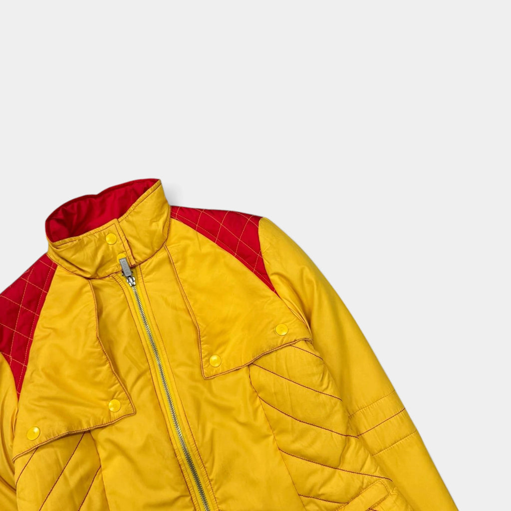 Gianfranco Ferré 80s Yellow & Red Quilted Moto Biker Jacket