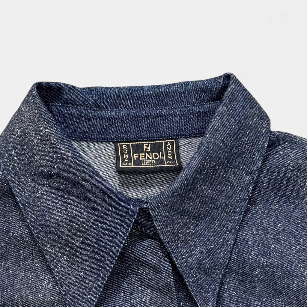 Fendi 90's Metallic Gold Gradient Denim Shirt by Karl Lagerfeld