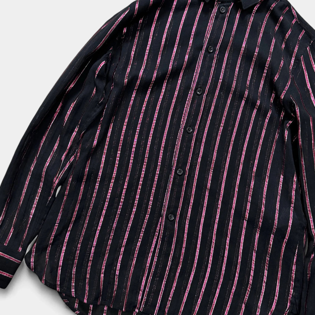 Saint Laurent Metallic Pink and Black Striped Button-Up Shirt - detail 2