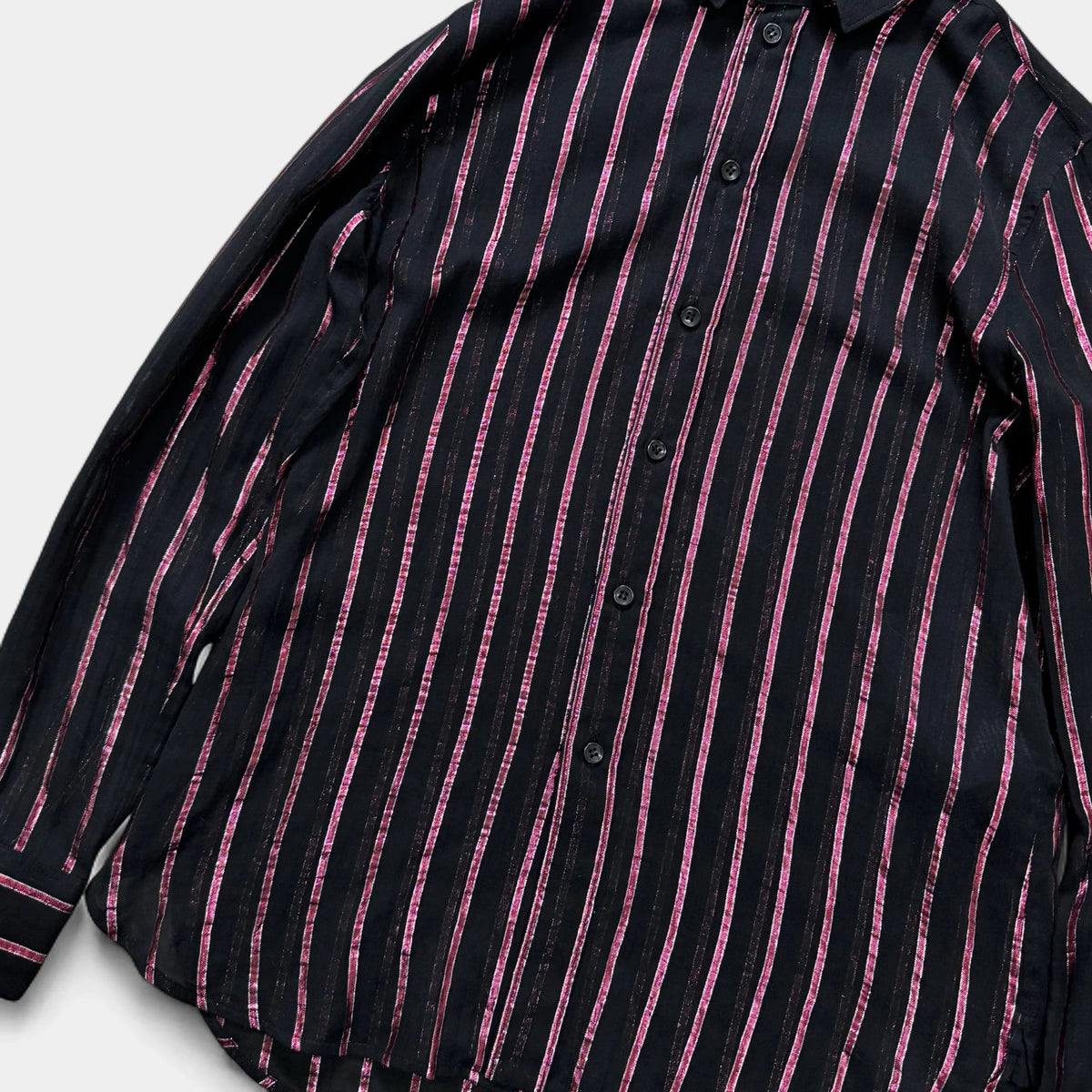 Saint Laurent Metallic Pink and Black Striped Button-Up Shirt - detail 2