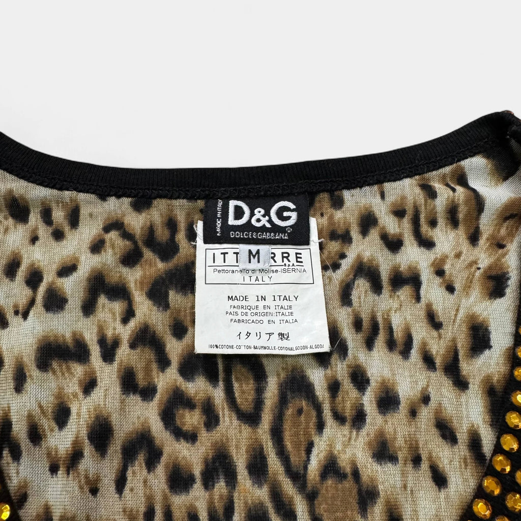 Dolce & Gabbana 2000s Leopard Rhinestone Long Sleeve T-shirt