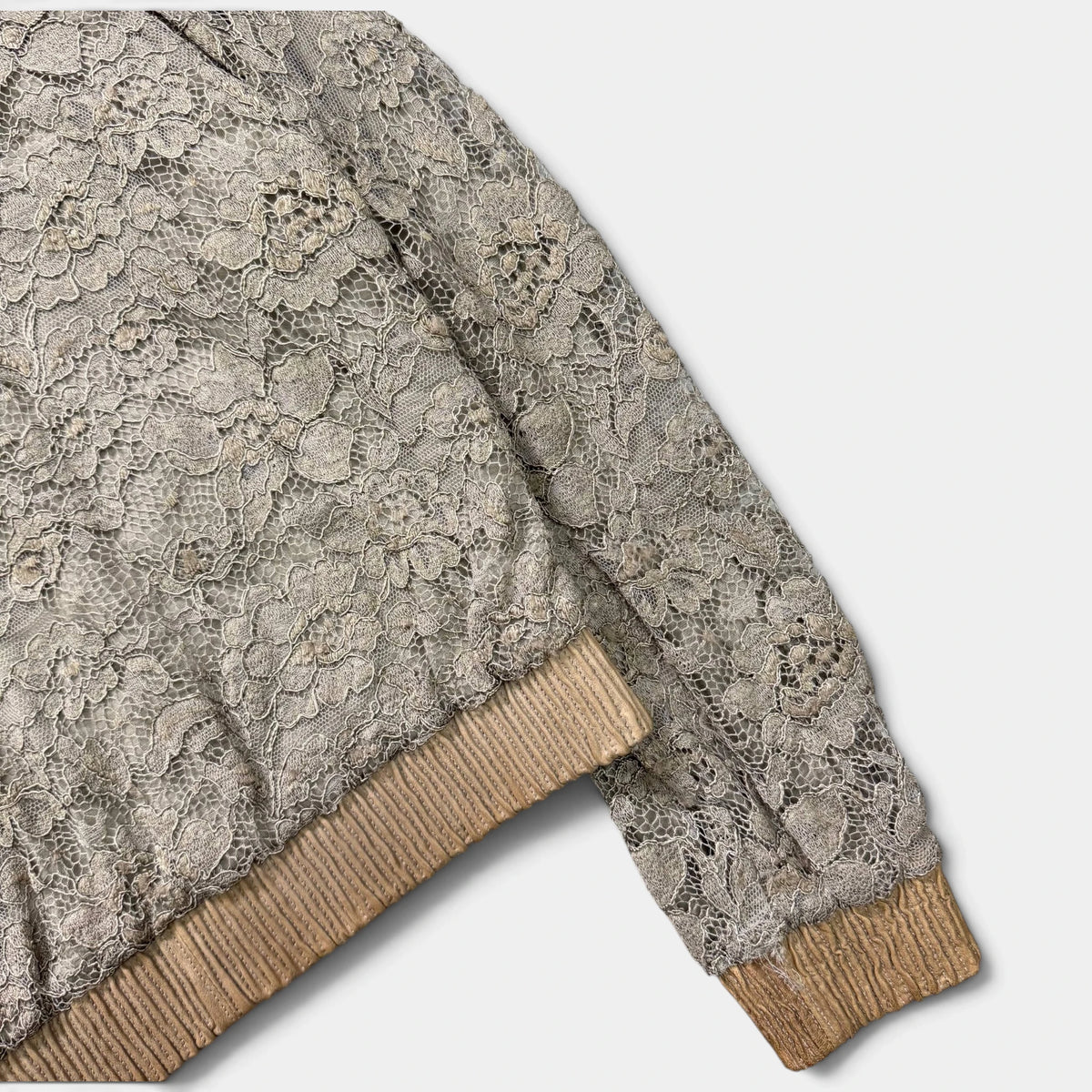 Dolce & Gabbana Floral Lace & Leather Trim Bomber Jacket