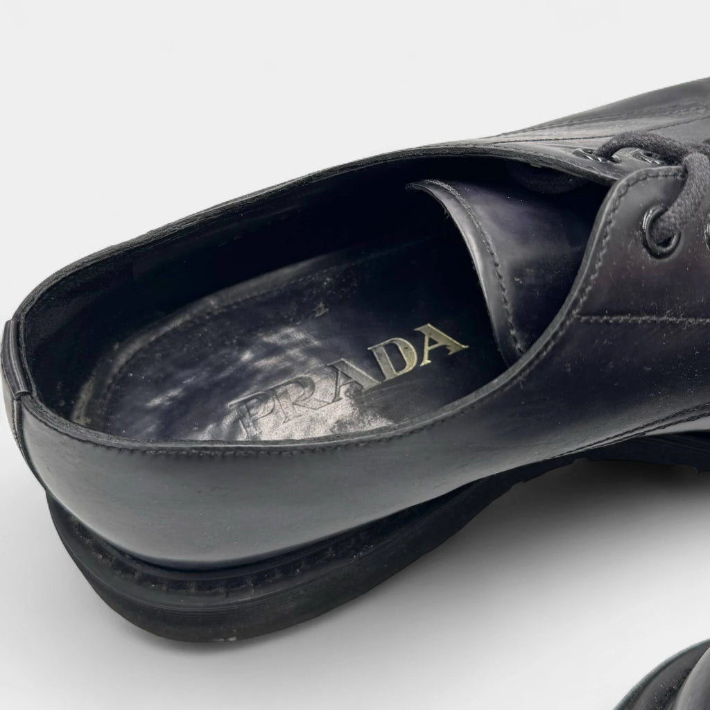 Prada Fringe Kiltie Leather Derby Shoes