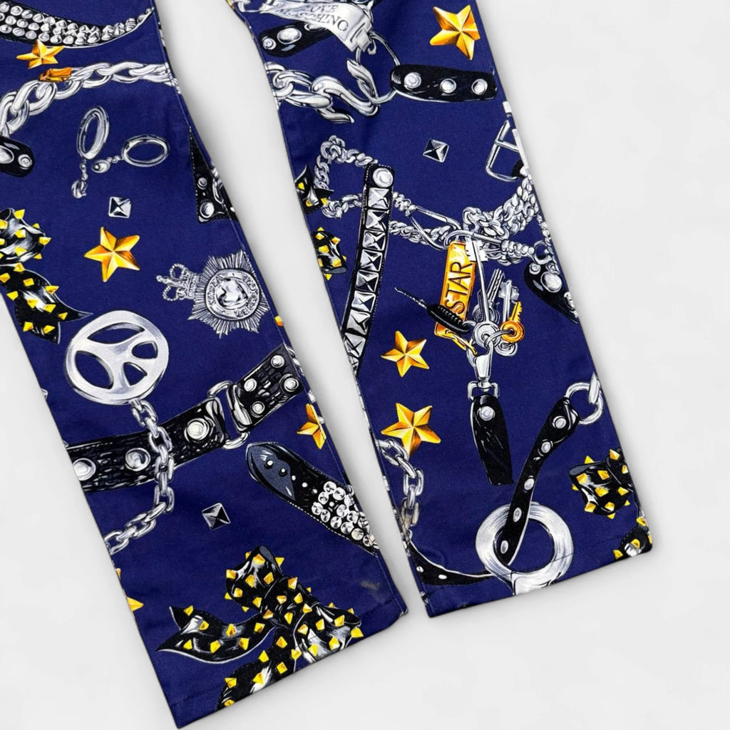 Love Moschino Chain & Handcuff Print Blue Slim Jeans