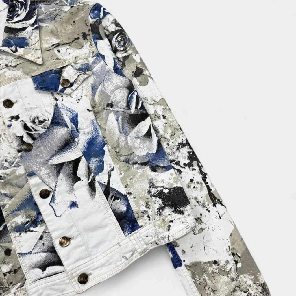 Just Cavalli 2000s Abstract Floral Denim Trucker Jacket