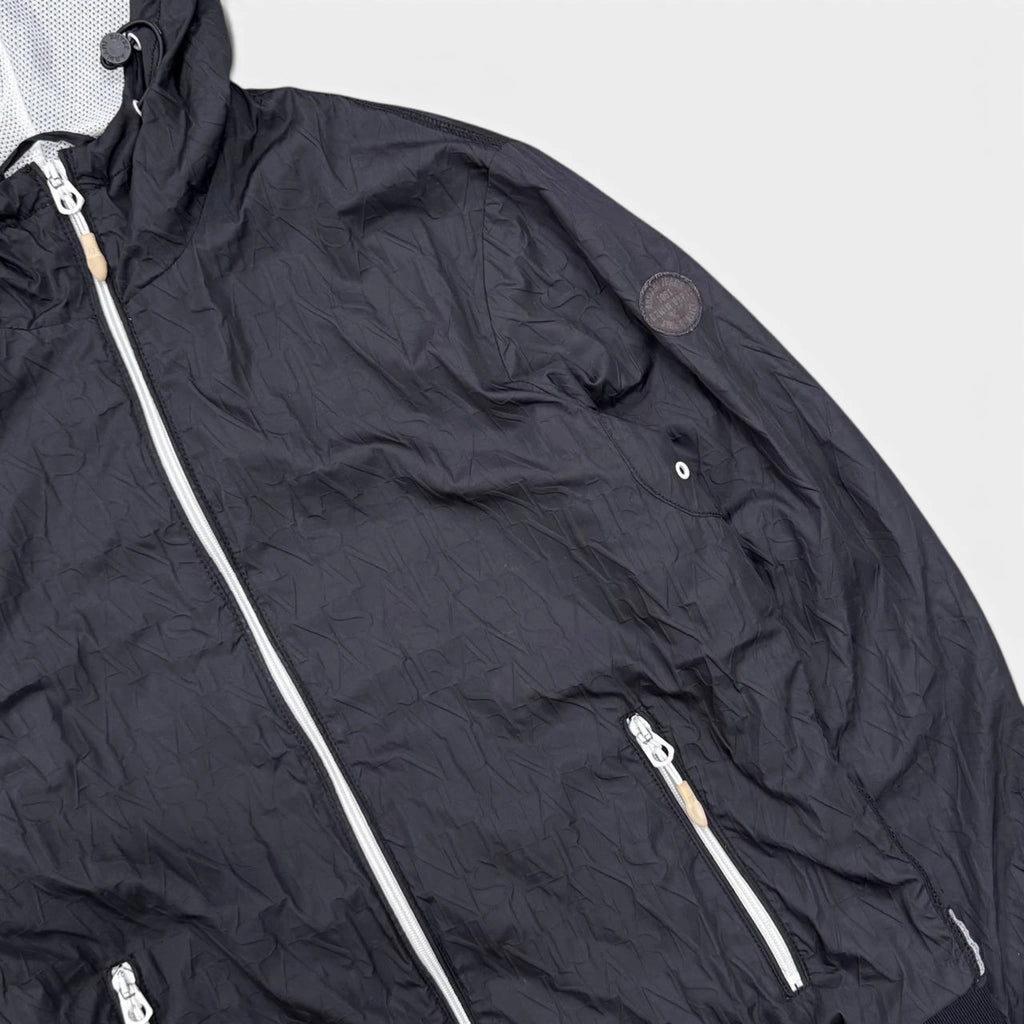 Armani Jeans Black Monogram Hooded Windbreaker Jacket