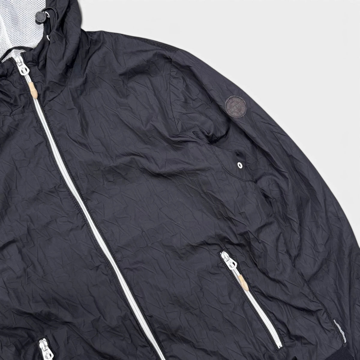 Armani Jeans Black Monogram Hooded Windbreaker Jacket