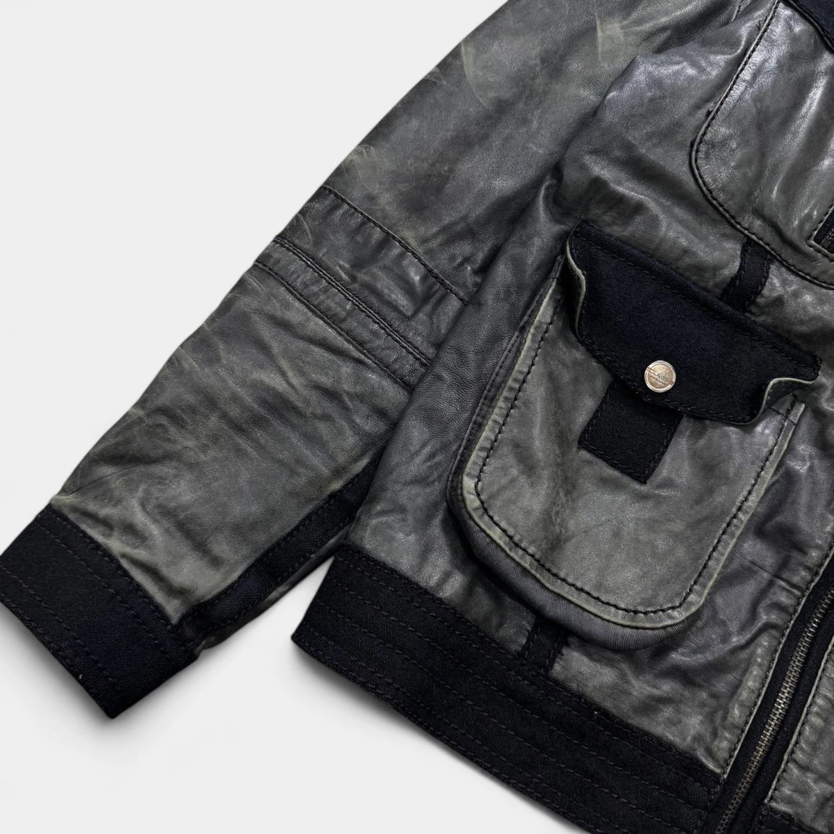 Cavalli 2000s Distressed Leather Multi-Pocket Cargo Jacket