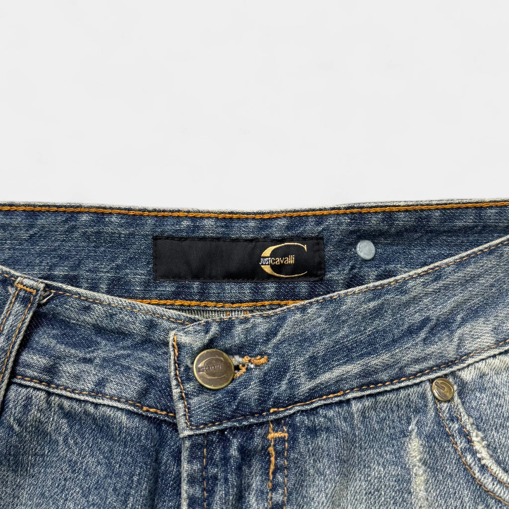 Just Cavalli 2000s Pony Hair Patch Studded Denim Jeans - detail 1