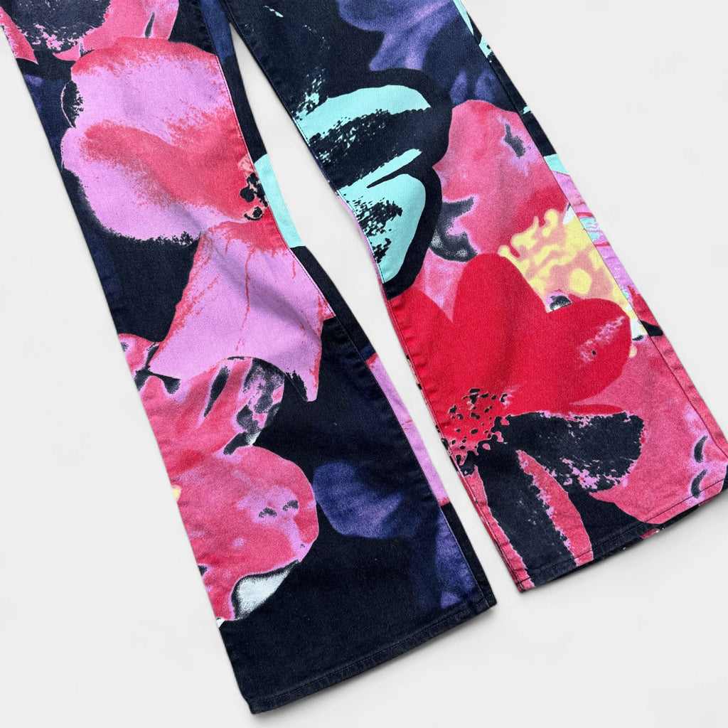 Just Cavalli 2000s Turquoise and Pink Floral Flared Pants - detail 2