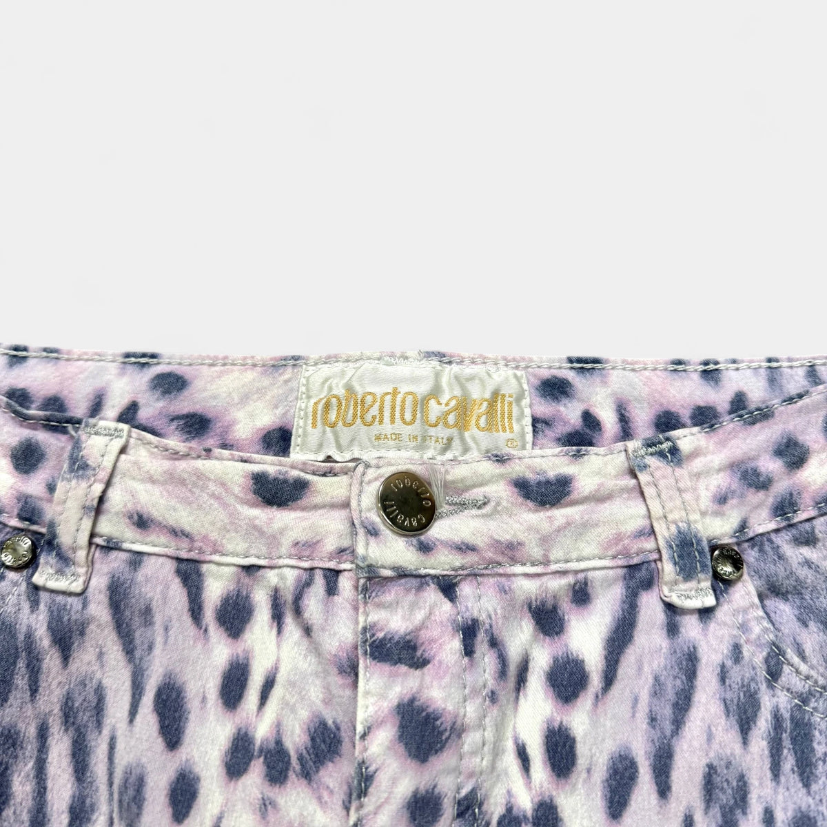 Roberto Cavalli Mainline Leopard Print Straight Leg Trousers Pink and Blue - detail 2