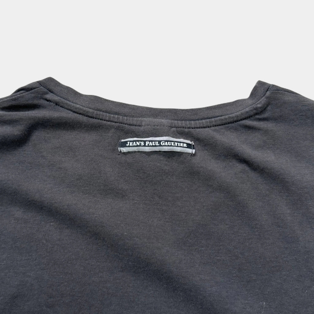 Jean Paul Gaultier 90s Heraldic Crest Graphic V-Neck Grey Cotton T-Shirt - detail 5