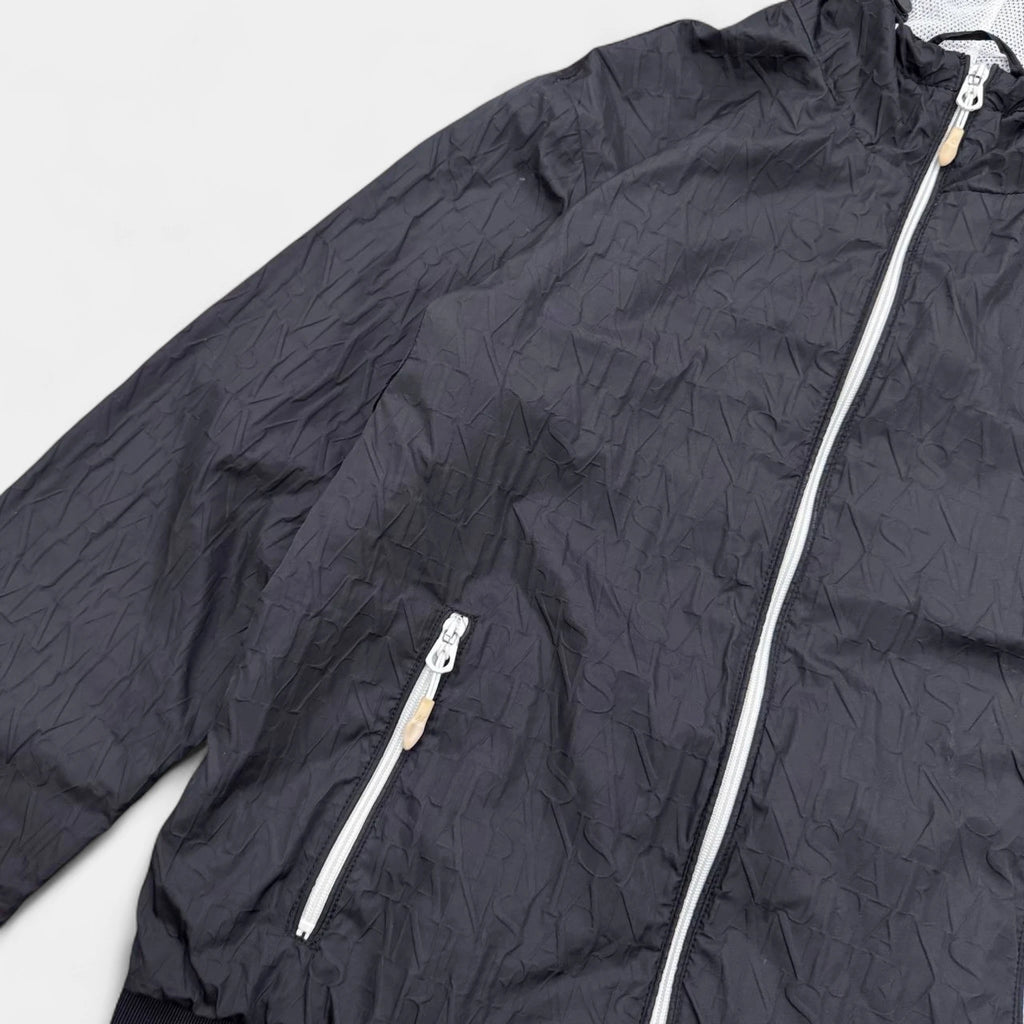 Armani Jeans Black Monogram Hooded Windbreaker Jacket