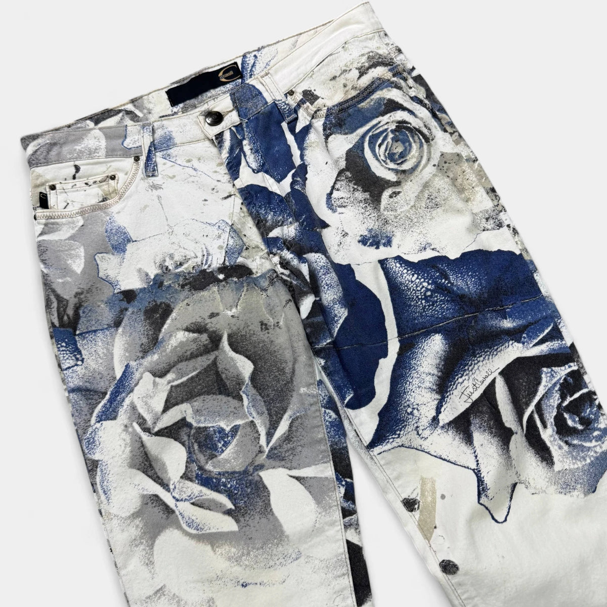 Just Cavalli Straight Leg Floral Print Beige Pants - detail 1