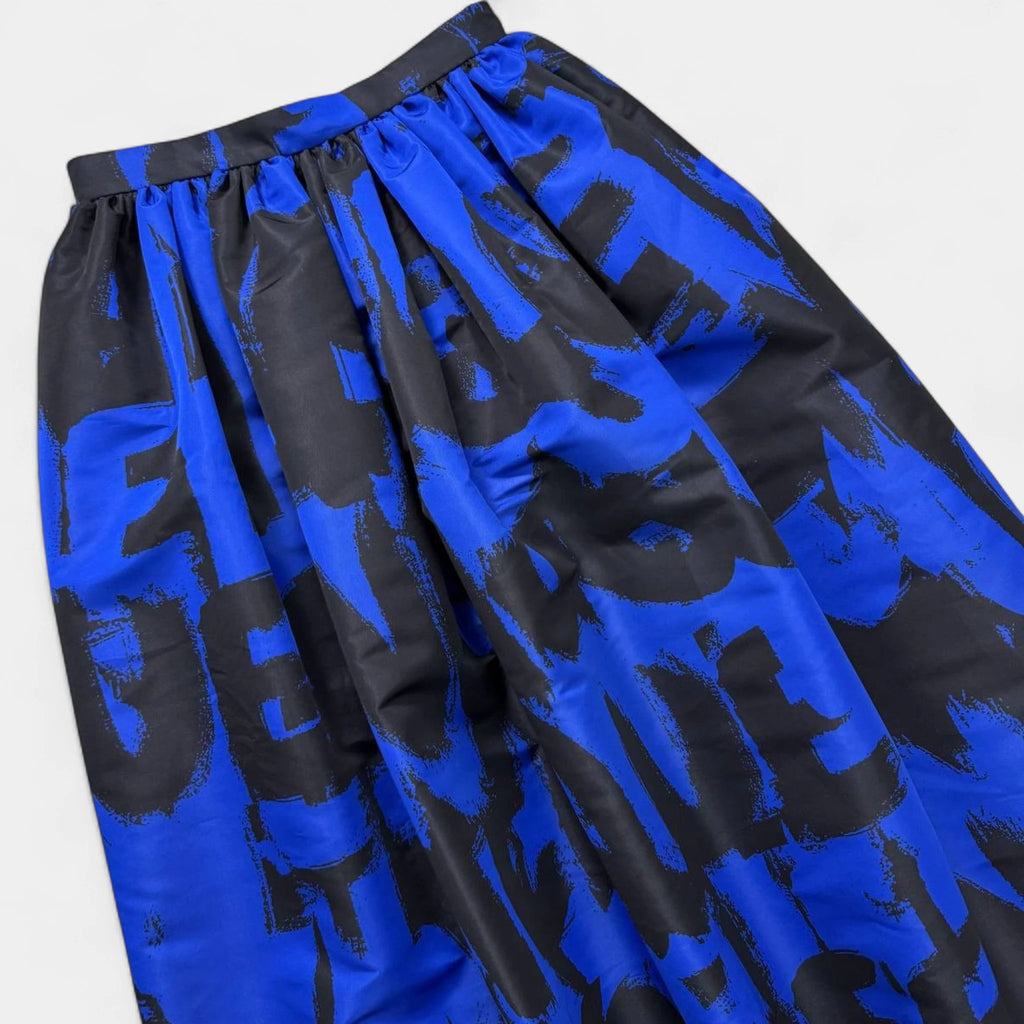 Alexander McQueen Blue & Black Graffiti Taffeta Midi Skirt