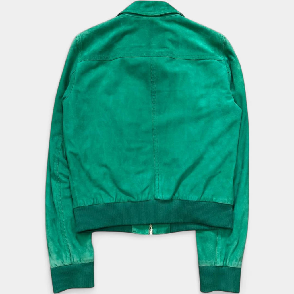 D&G Dolce & Gabbana Late 1990s / Early 2000s Green Suede Multi-Zip Blouson Jacket