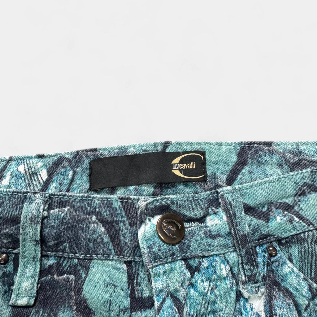Just Cavalli Straight Leg Turquoise Blue Animal Print Pants - detail 3