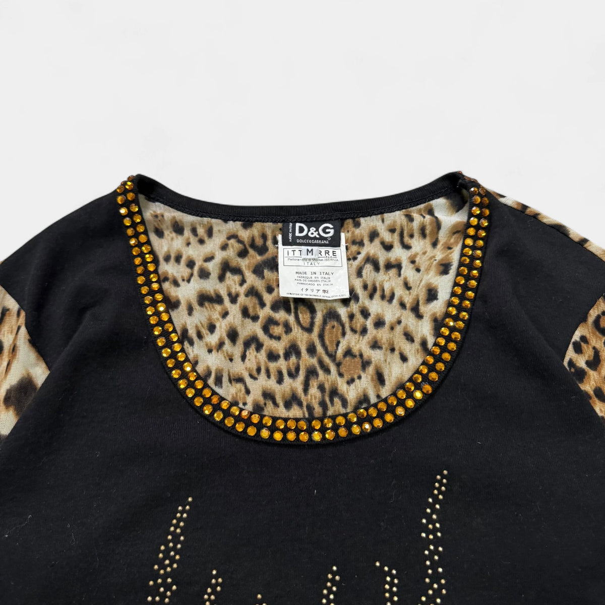 Dolce & Gabbana 2000s Leopard Rhinestone Long Sleeve T-shirt