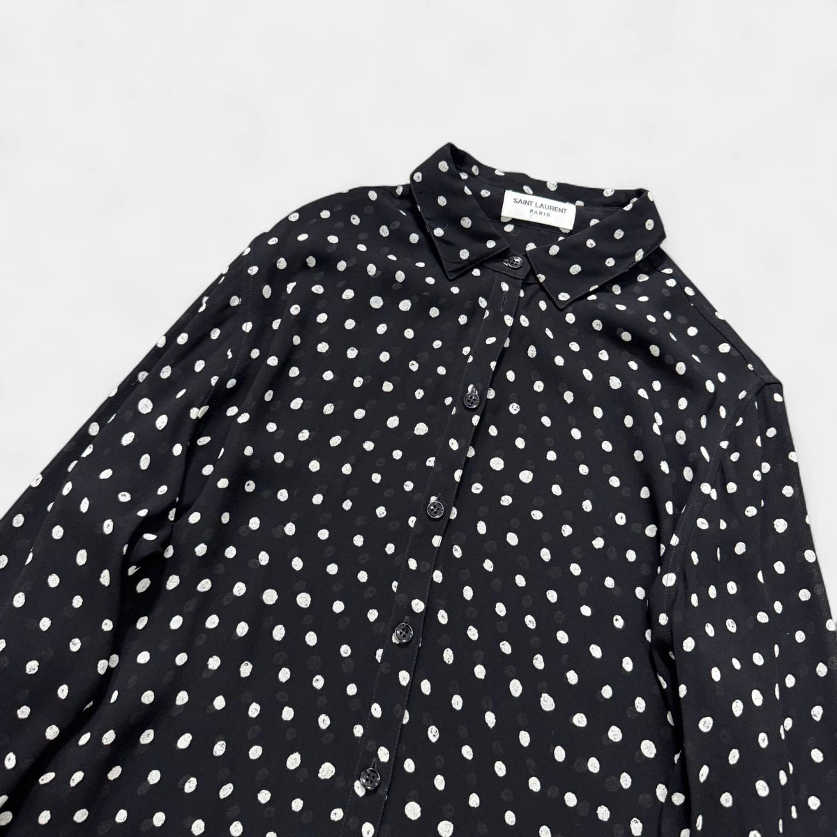 Saint Laurent 2017 Polka Dot Silk Long-Sleeve Shirt