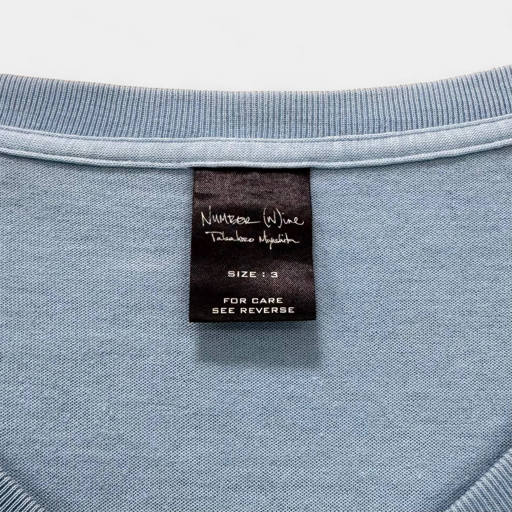 Number 9 Classic Rolling Stones Logo Faded Blue V-Neck T-Shirt - detail 3