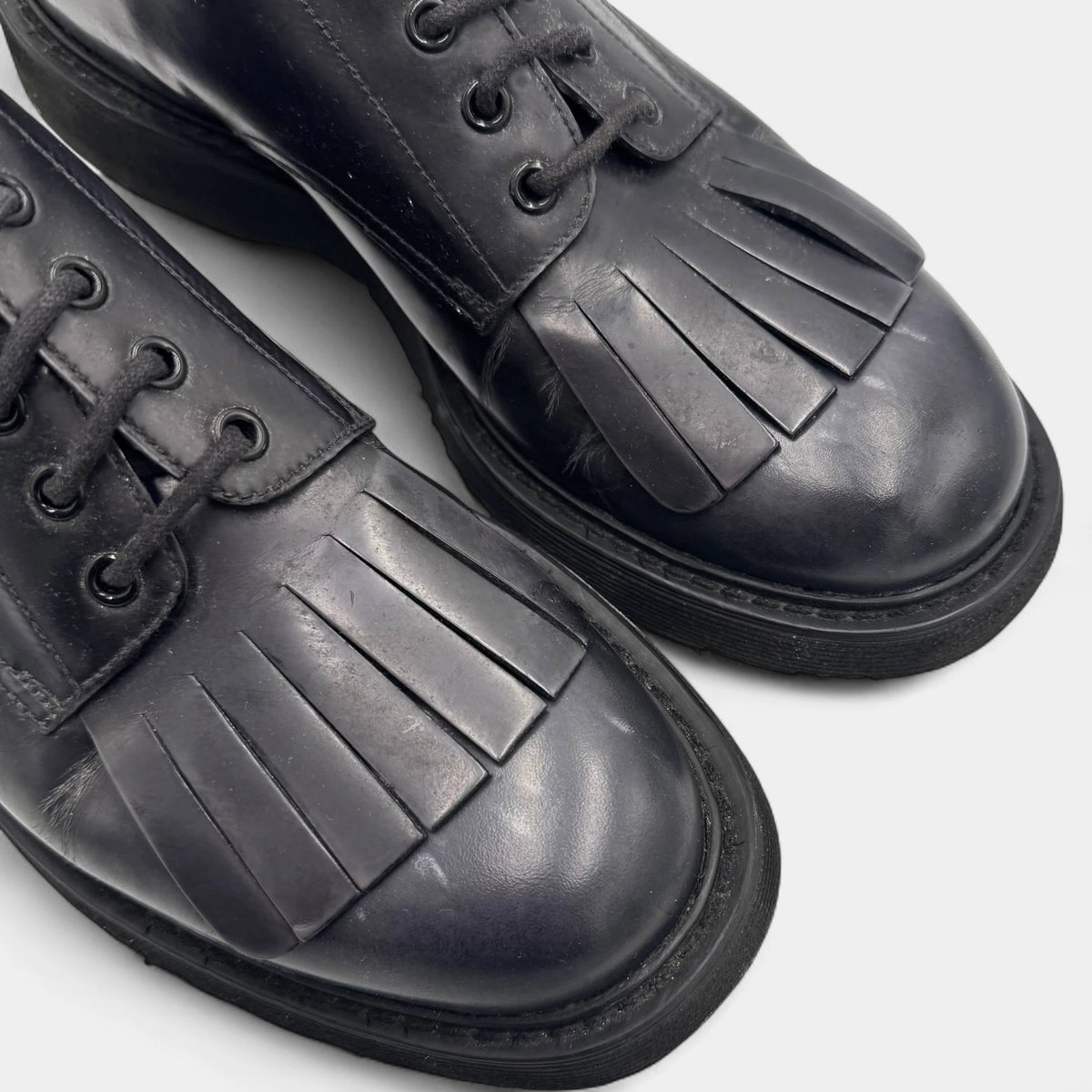 Prada Fringe Kiltie Leather Derby Shoes