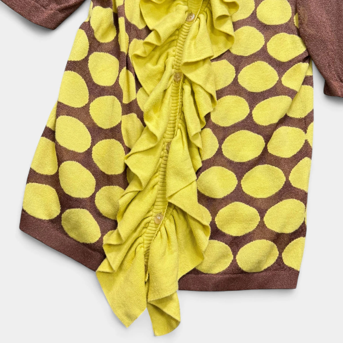 Marni Polka Dot Ruffled Short-Sleeve Knit Top