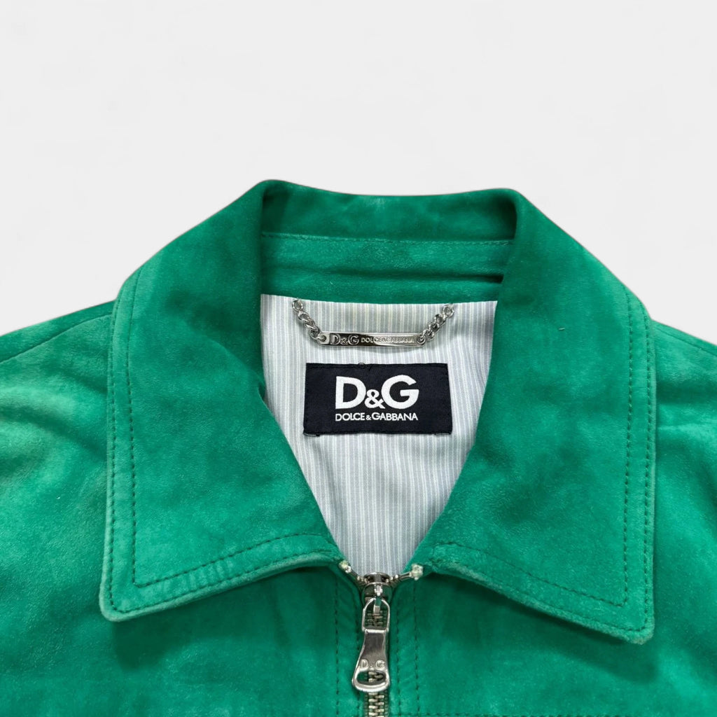 D&G Dolce & Gabbana Late 1990s / Early 2000s Green Suede Multi-Zip Blouson Jacket