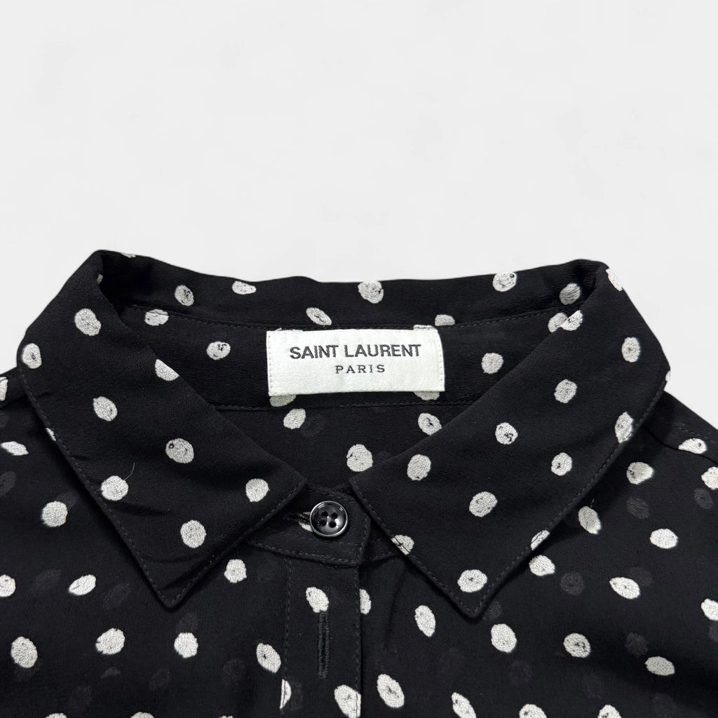 Saint Laurent 2017 Polka Dot Silk Long-Sleeve Shirt