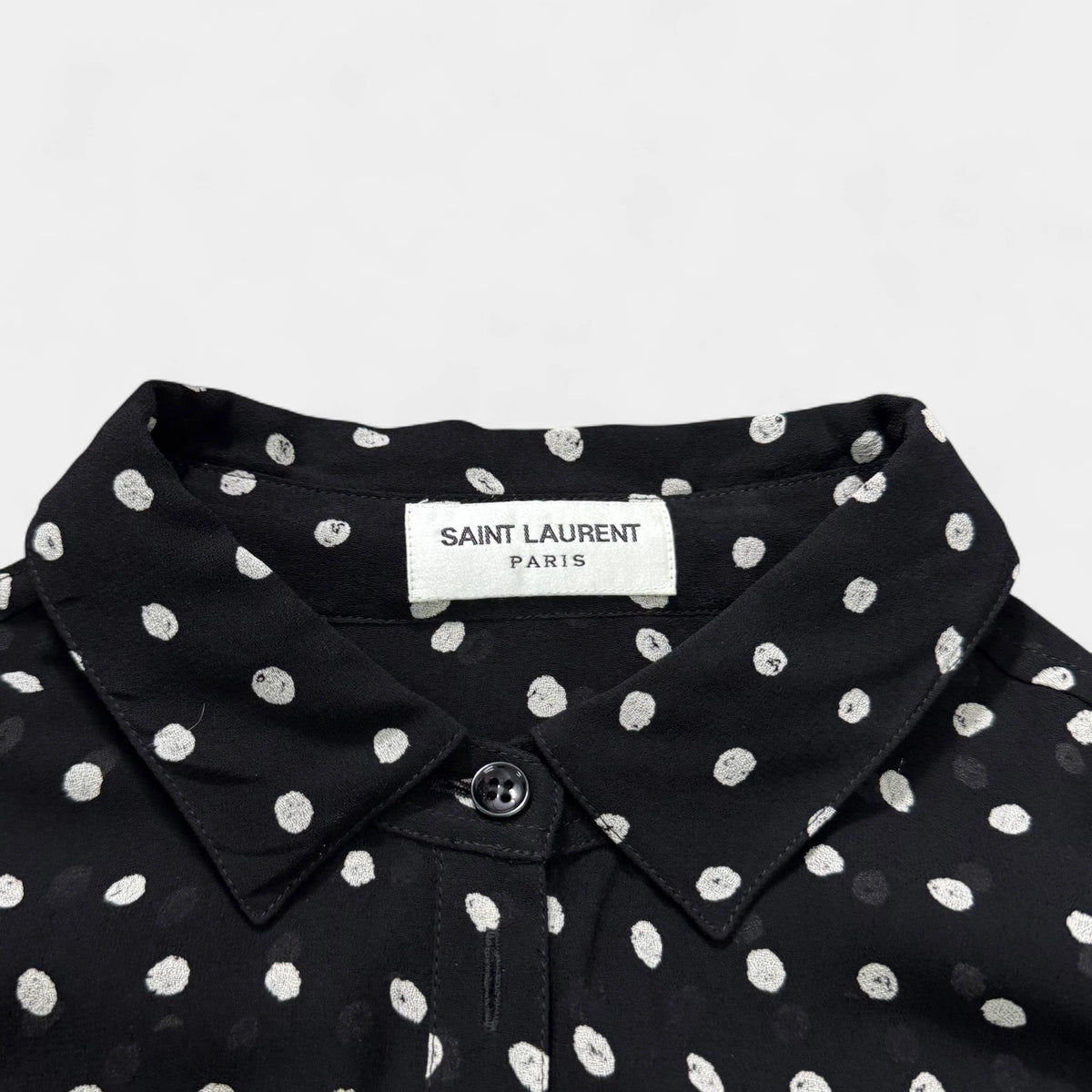 Saint Laurent 2017 Polka Dot Silk Long-Sleeve Shirt