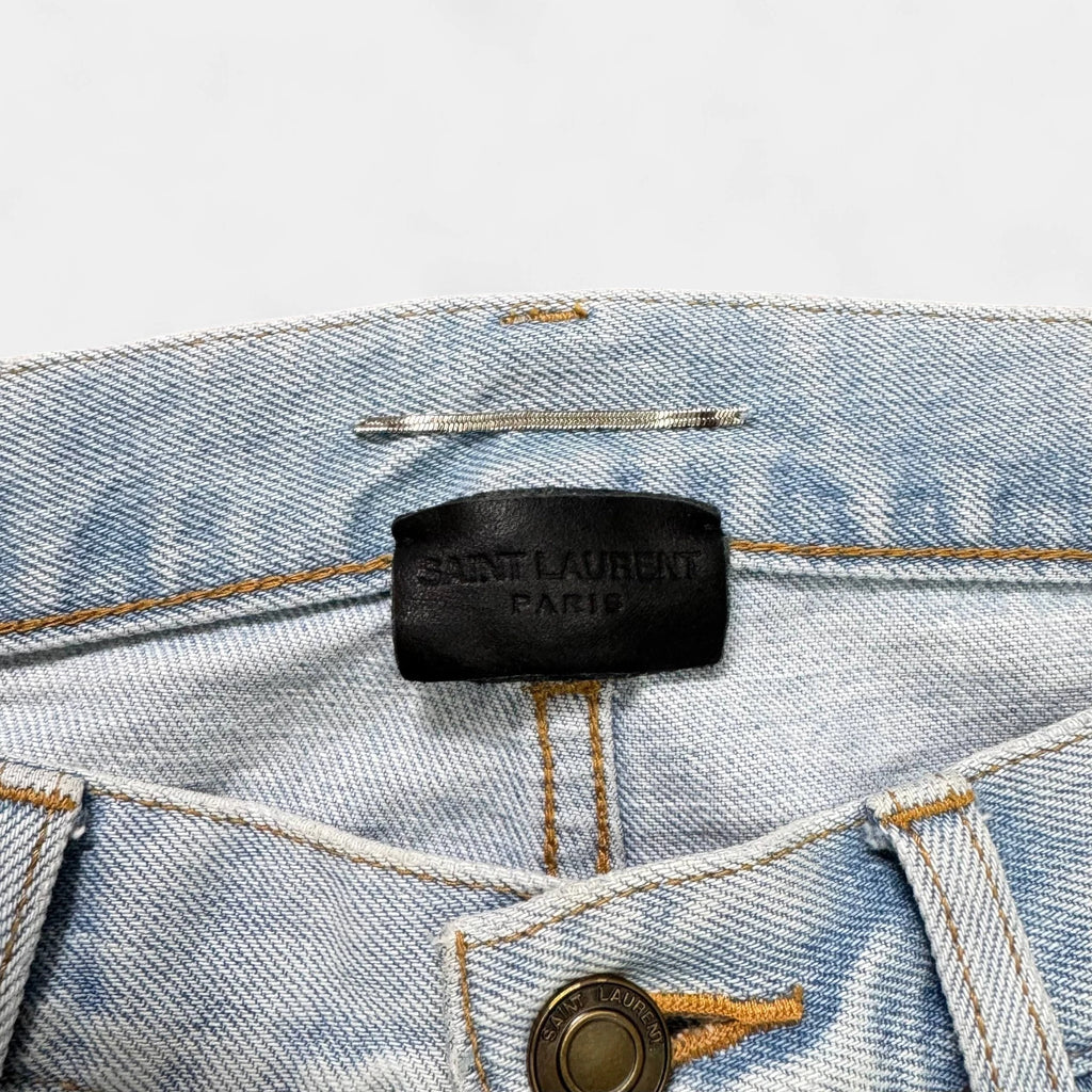 Saint Laurent "Love Me Forever Or..." Embroidered Denim Jeans
