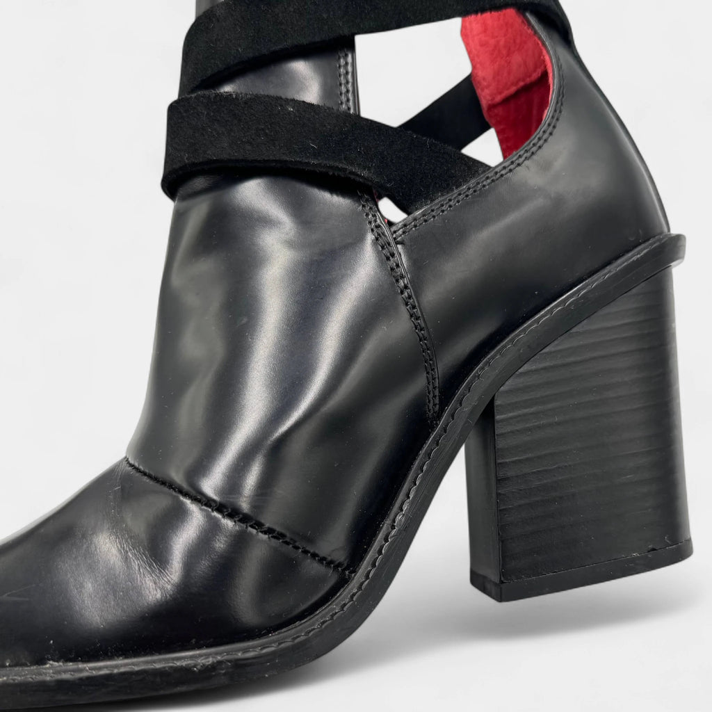 Diesel Black Leather Western Buckle Ankle Boots