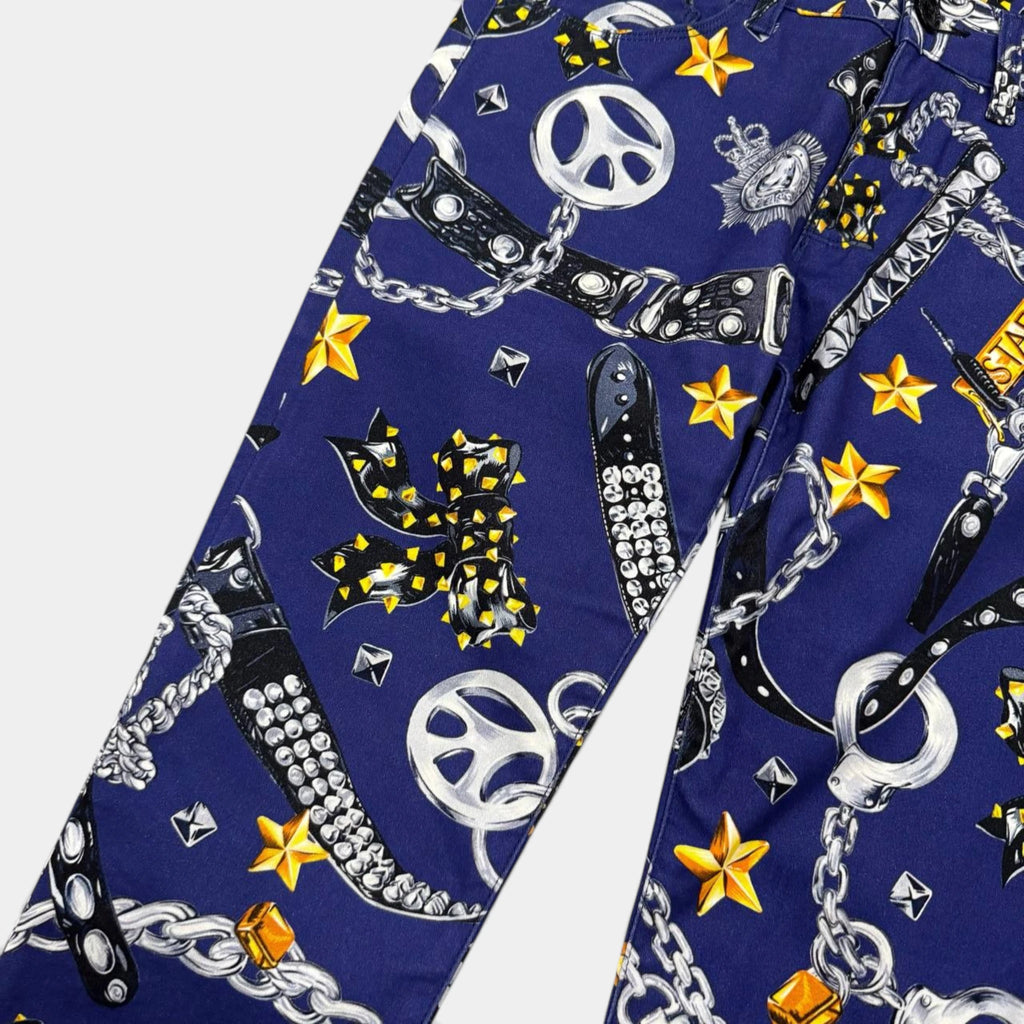 Love Moschino Chain & Handcuff Print Blue Slim Jeans