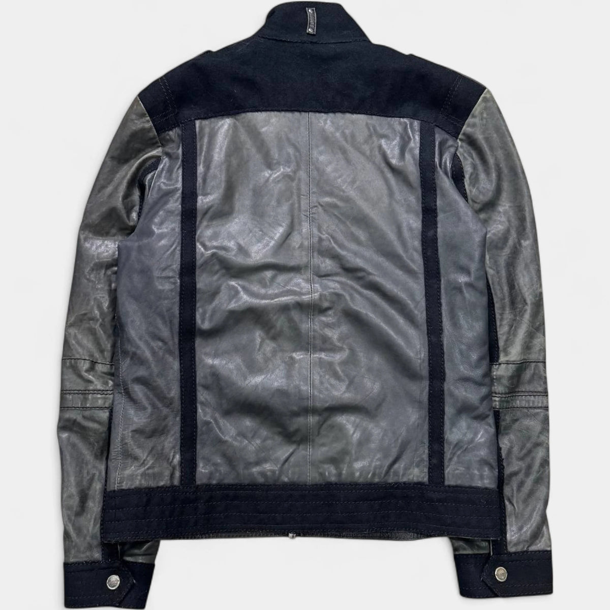 Cavalli 2000s Distressed Leather Multi-Pocket Cargo Jacket