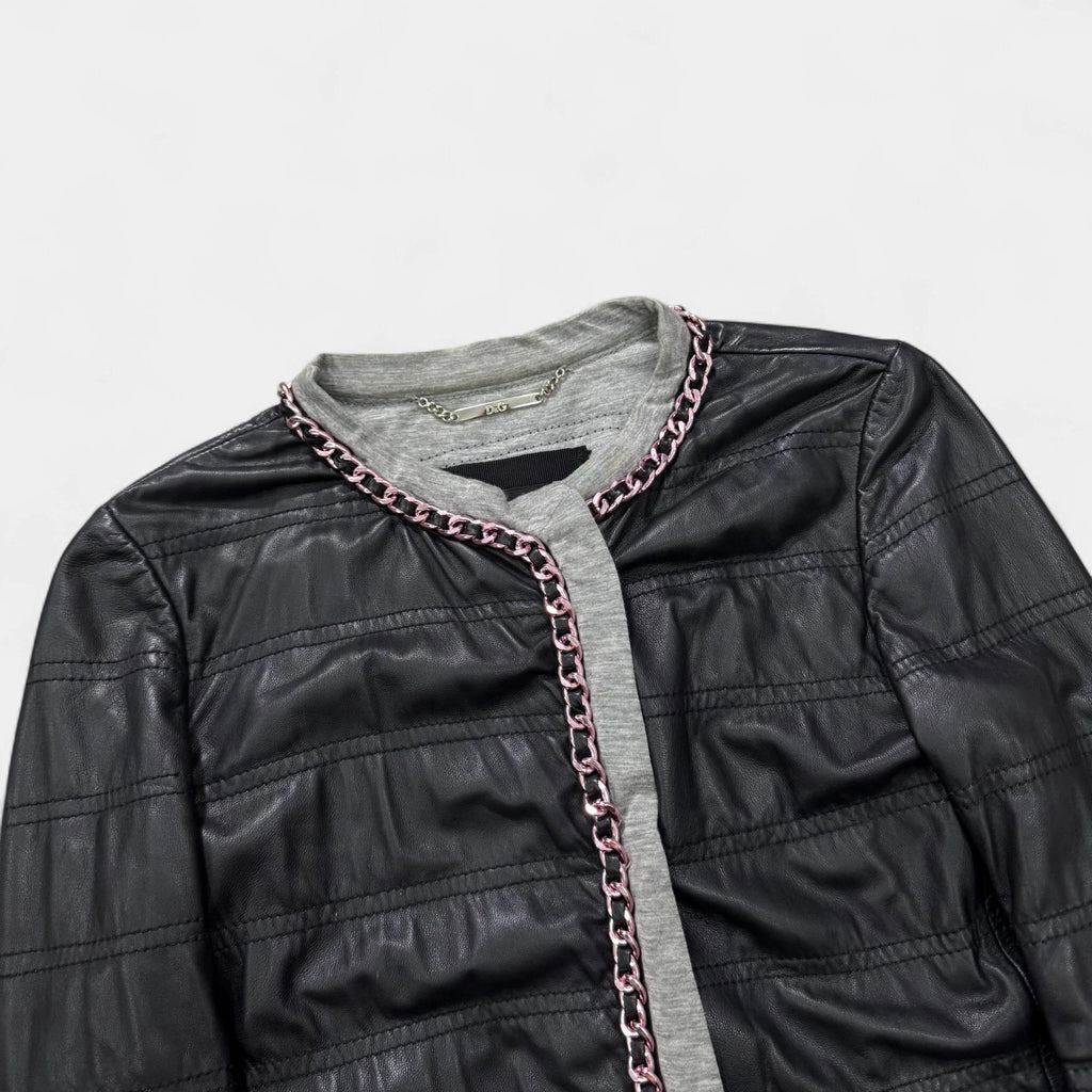 Dolce & Gabbana Chain Trim and Black Leather Jacket