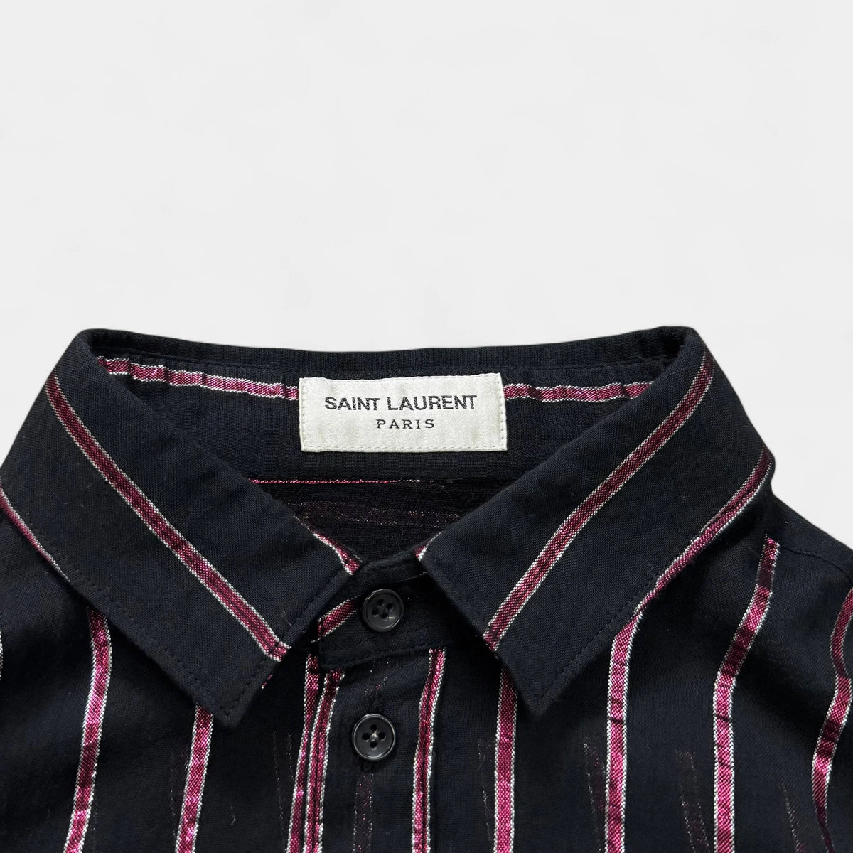Saint Laurent Metallic Pink and Black Striped Button-Up Shirt - detail 1